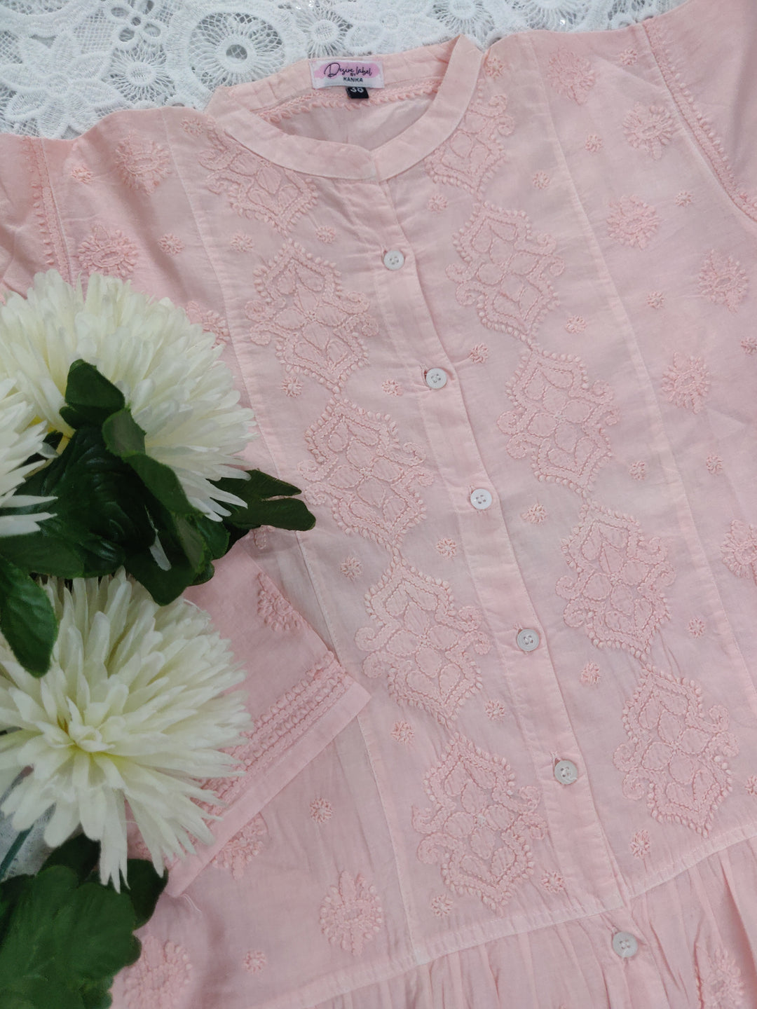 Peach Cotton Chikankari Short kurta