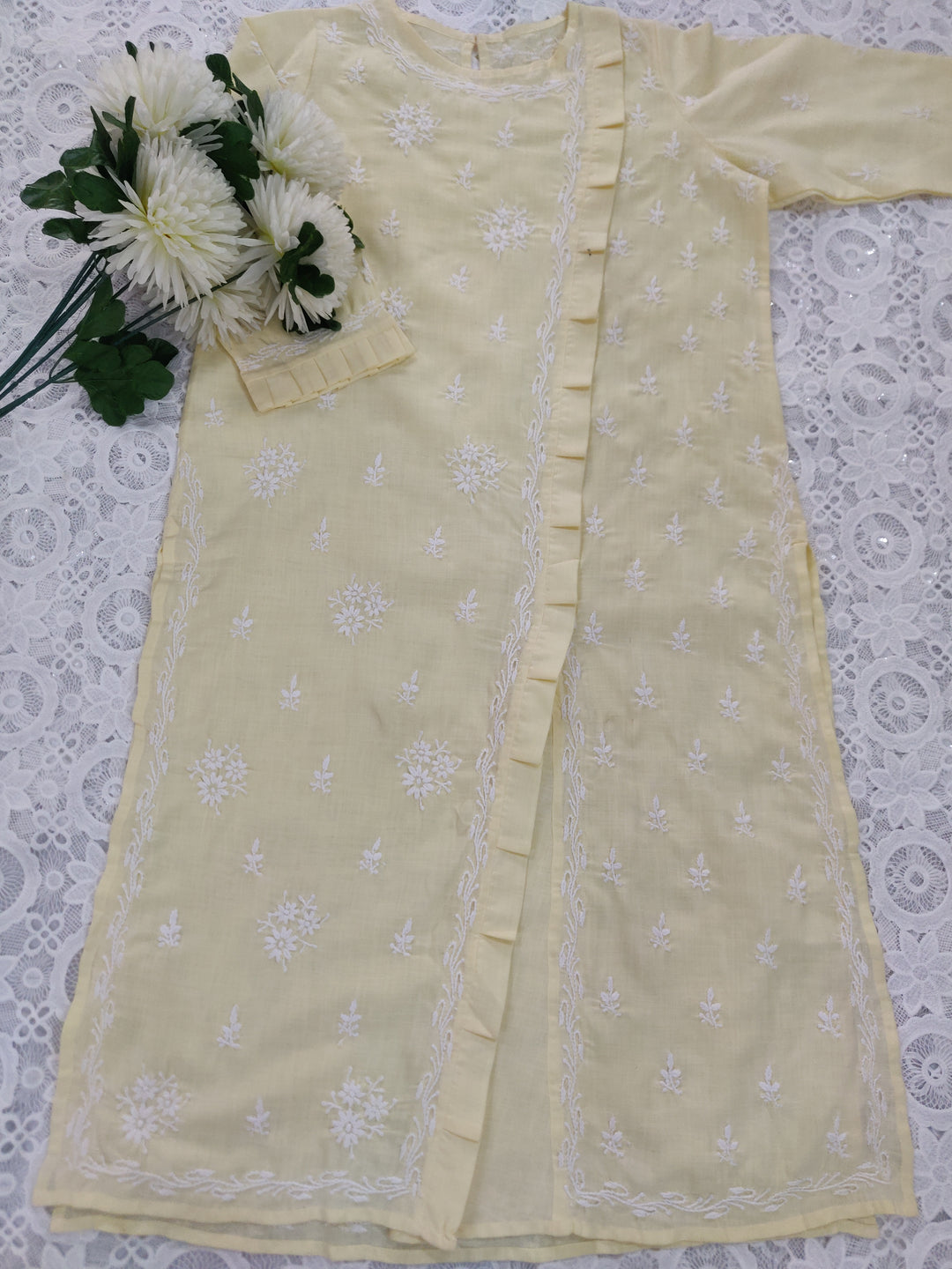 Light Yellow Cotton Chikankari kurta