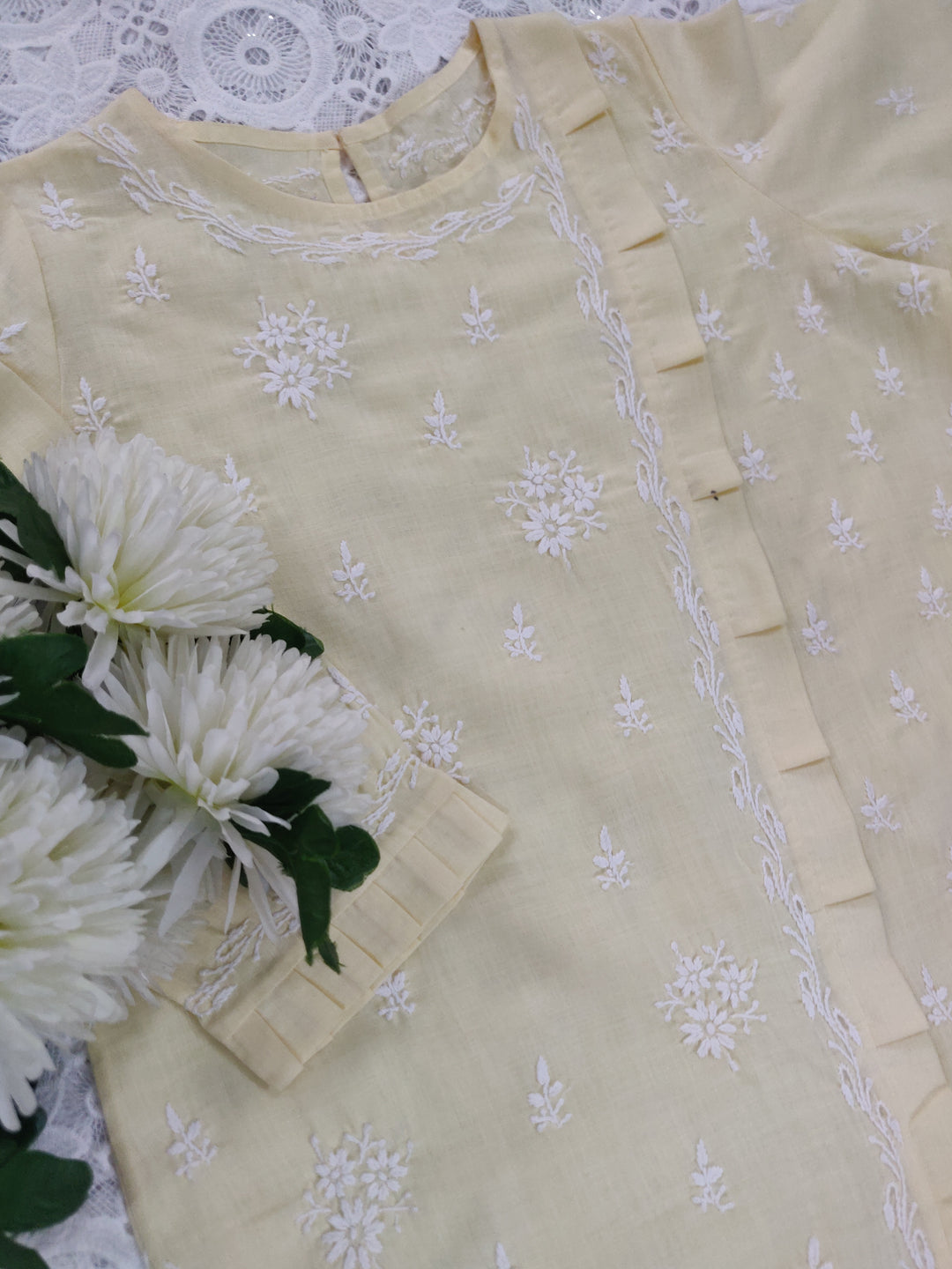 Light Yellow Cotton Chikankari kurta