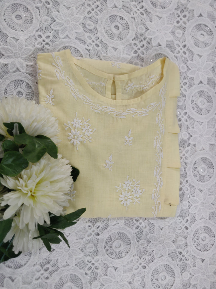 Light Yellow Cotton Chikankari kurta
