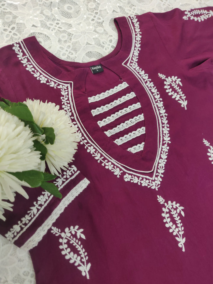 Wine Rayon Chikankari Short kurta