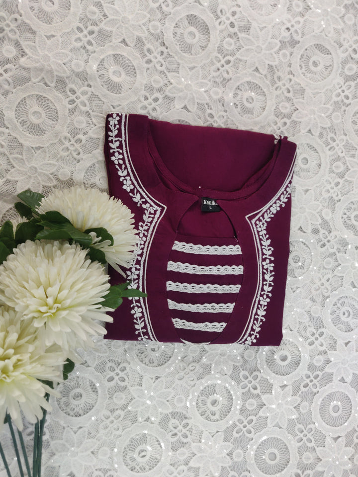 Wine Rayon Chikankari Short kurta