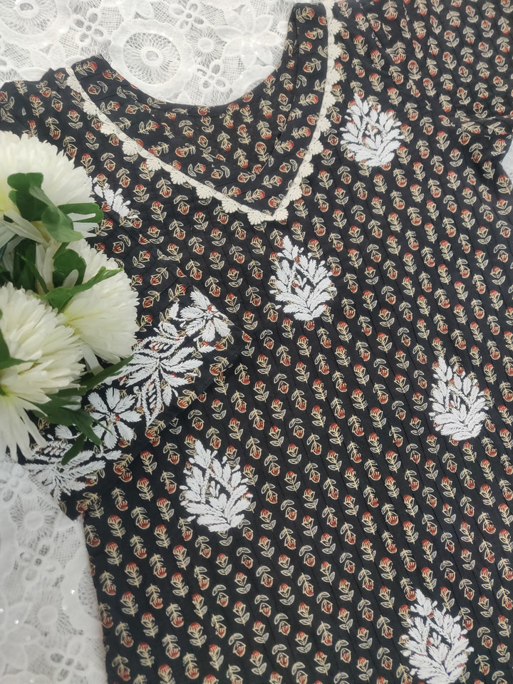 Black Printed Cotton Chikankari kurta