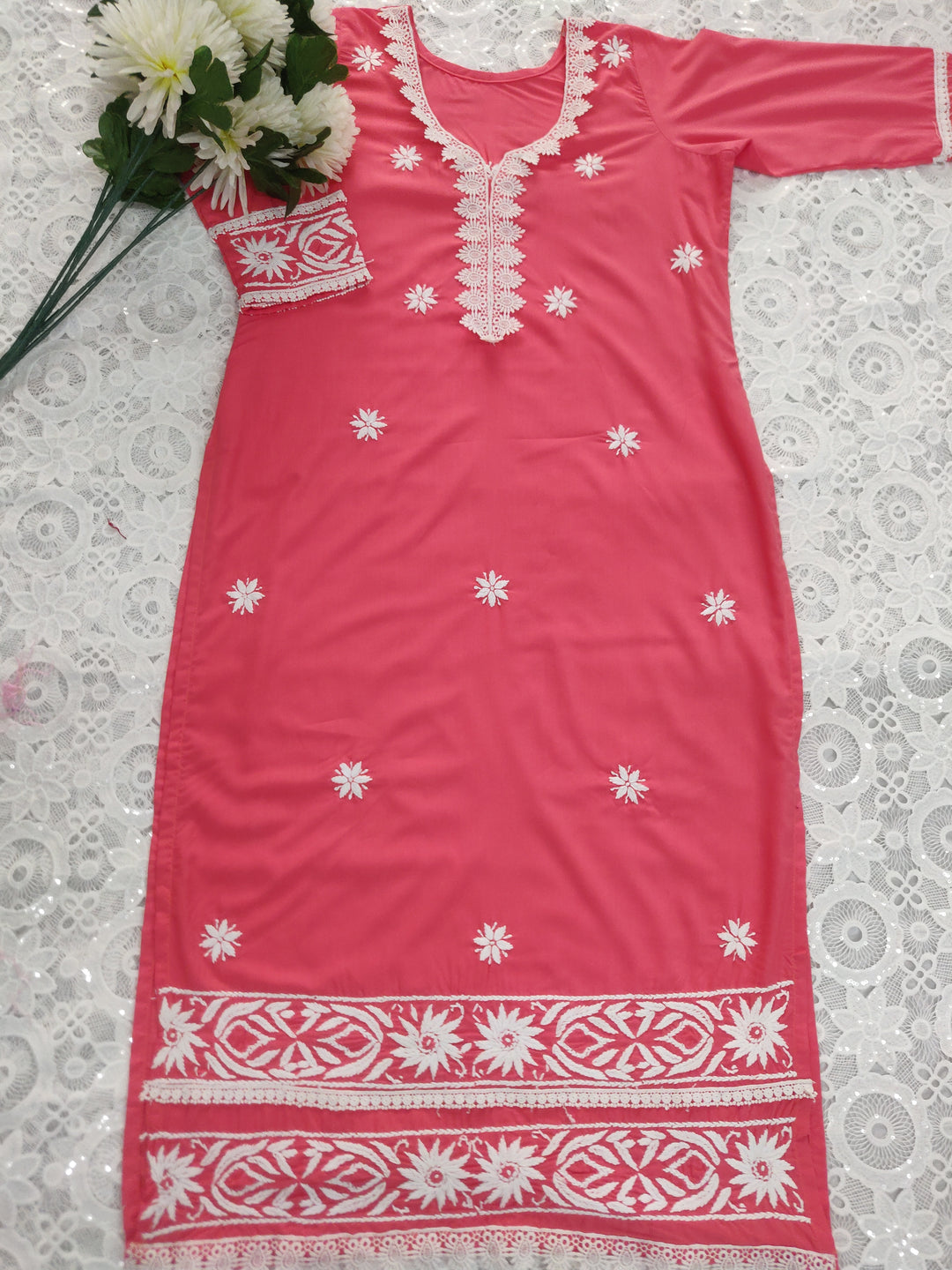 Peach Modal Chikankari kurta