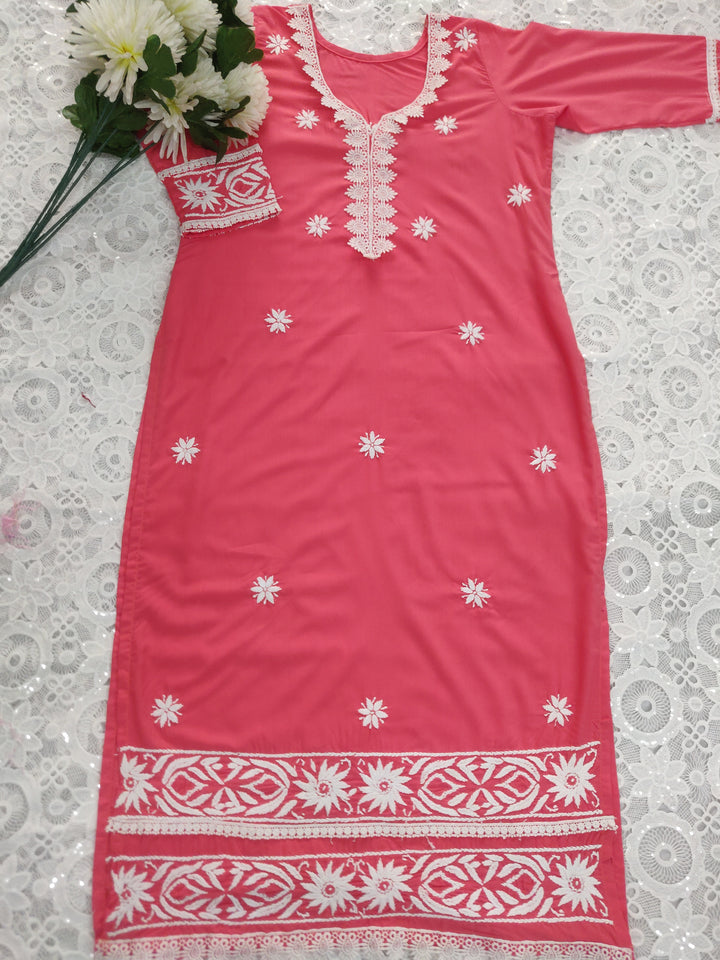 Peach Modal Chikankari kurta