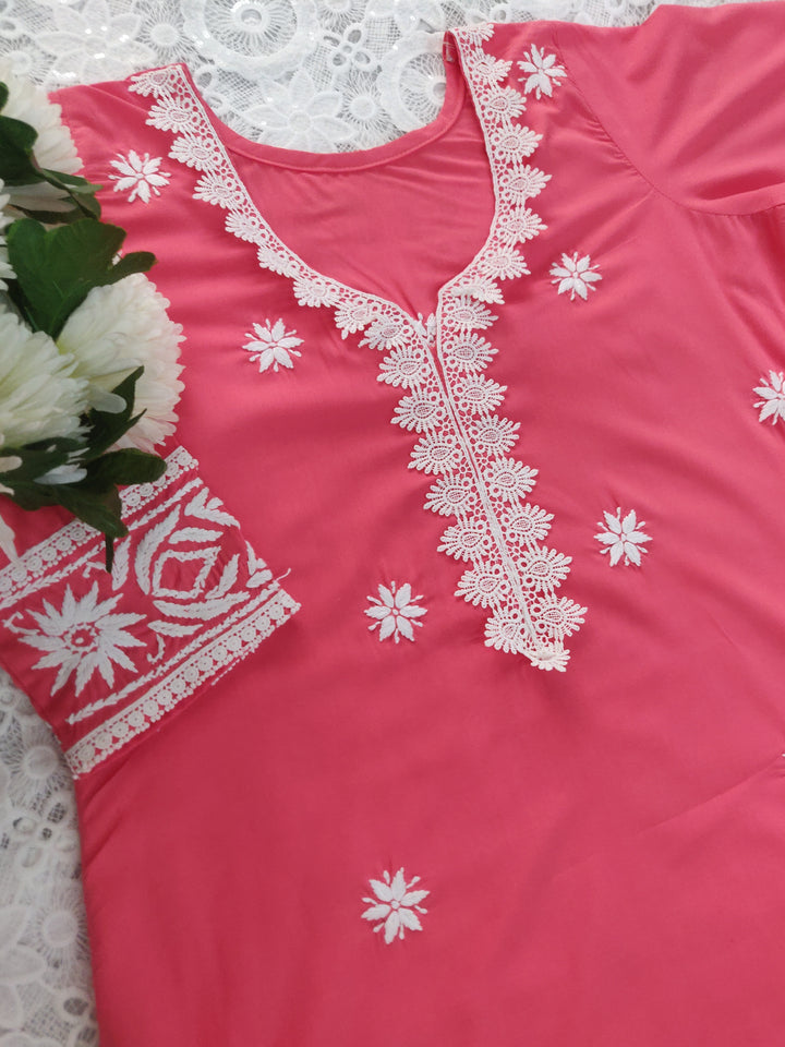 Peach Modal Chikankari kurta