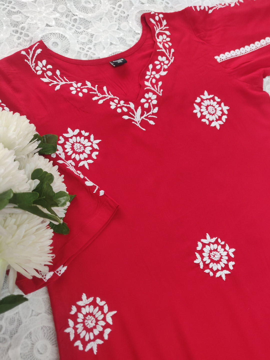 Red Rayon Chikankari kurta