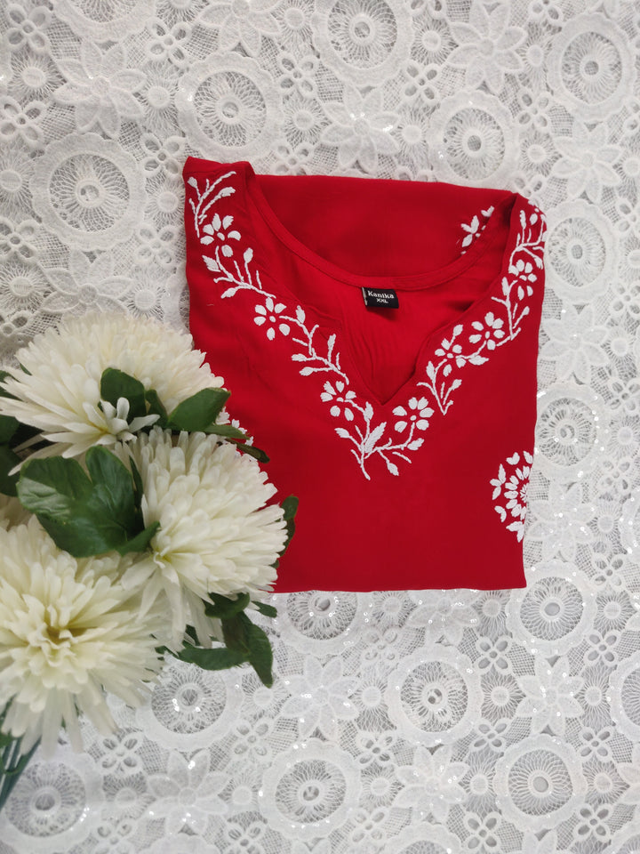 Red Rayon Chikankari kurta