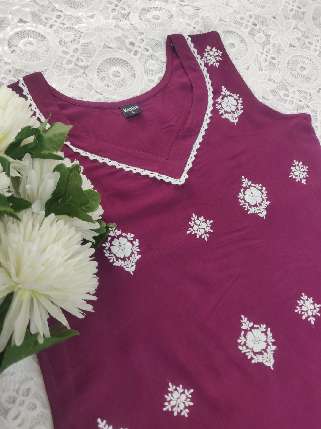 Wine Rayon Chikankari Short kurta