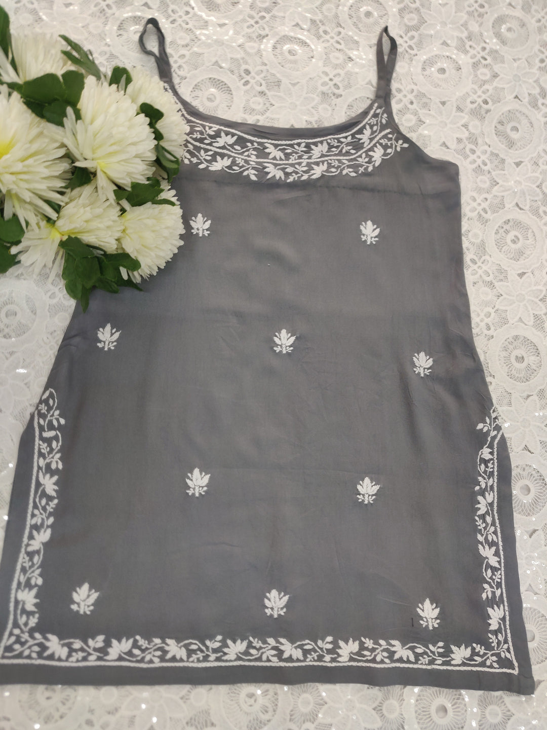 Grey Rayon Chikankari Top