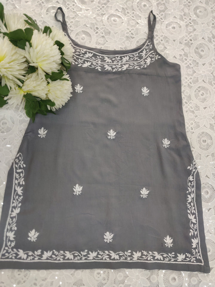 Grey Rayon Chikankari Top