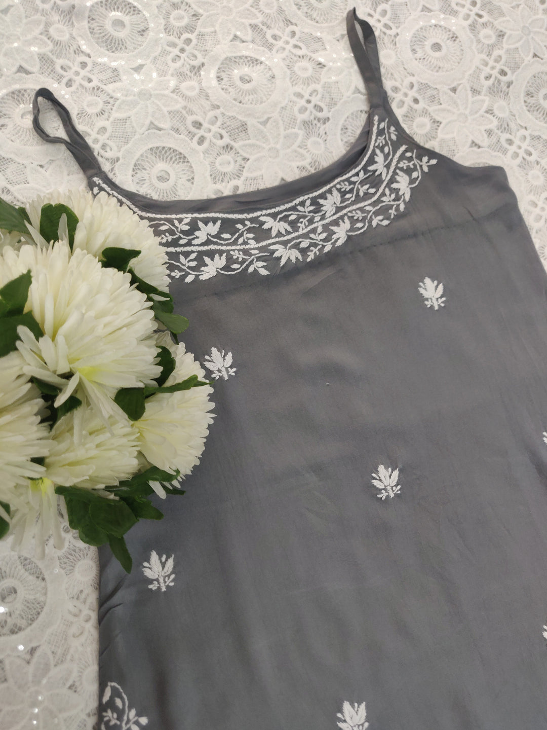Grey Rayon Chikankari Top