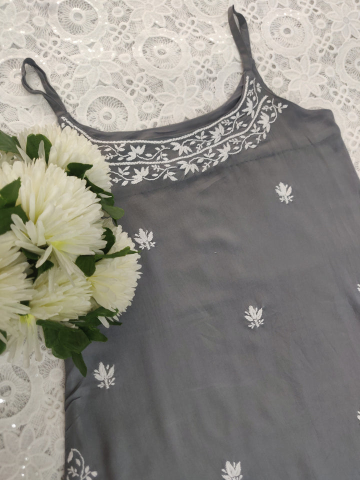 Grey Rayon Chikankari Top
