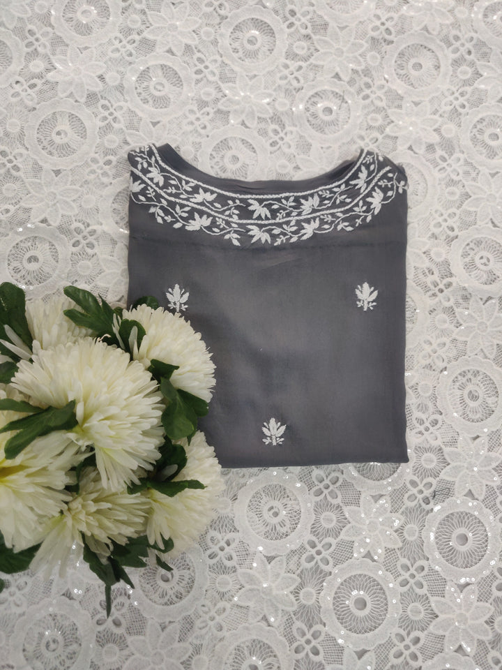 Grey Rayon Chikankari Top