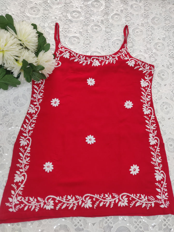 Red Rayon Chikankari Short kurta