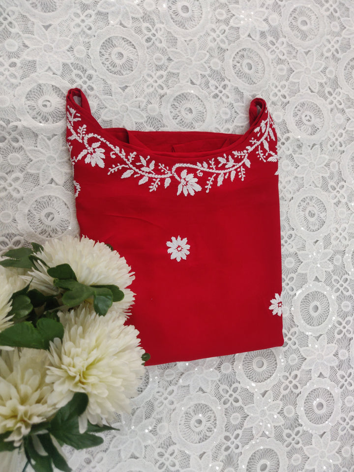 Red Rayon Chikankari Short kurta