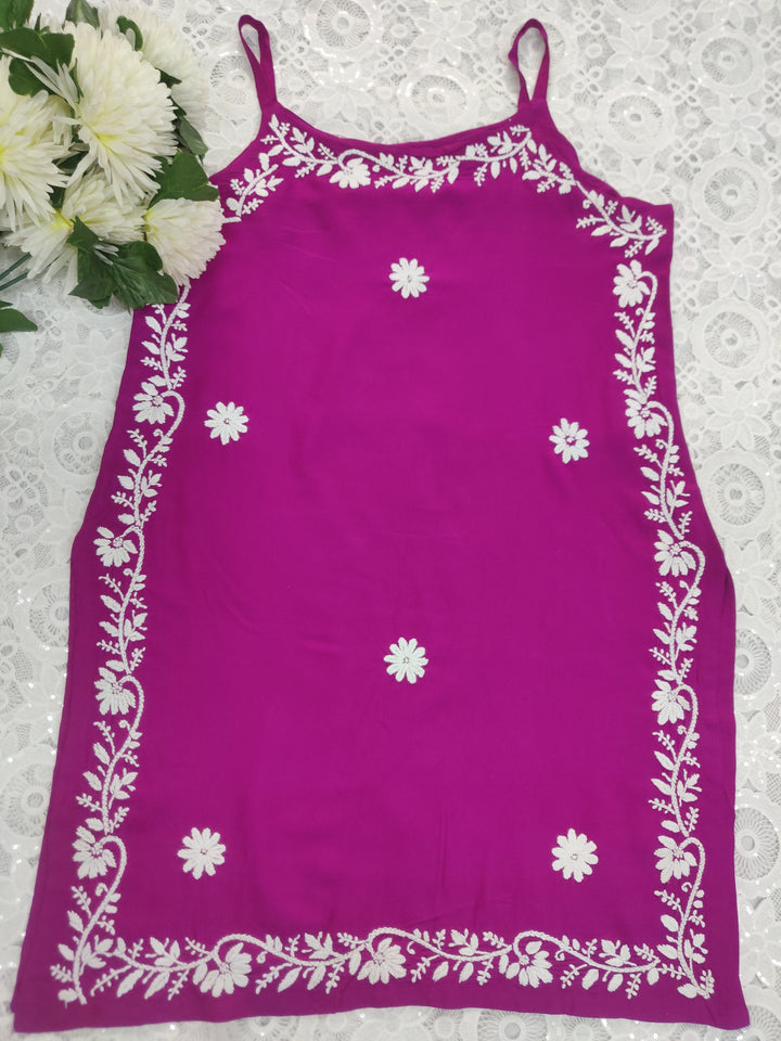Purple Rayon Chikankari Short kurta