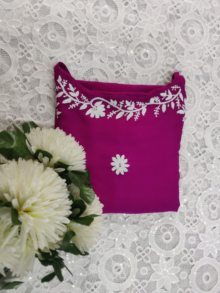 Purple Rayon Chikankari Short kurta