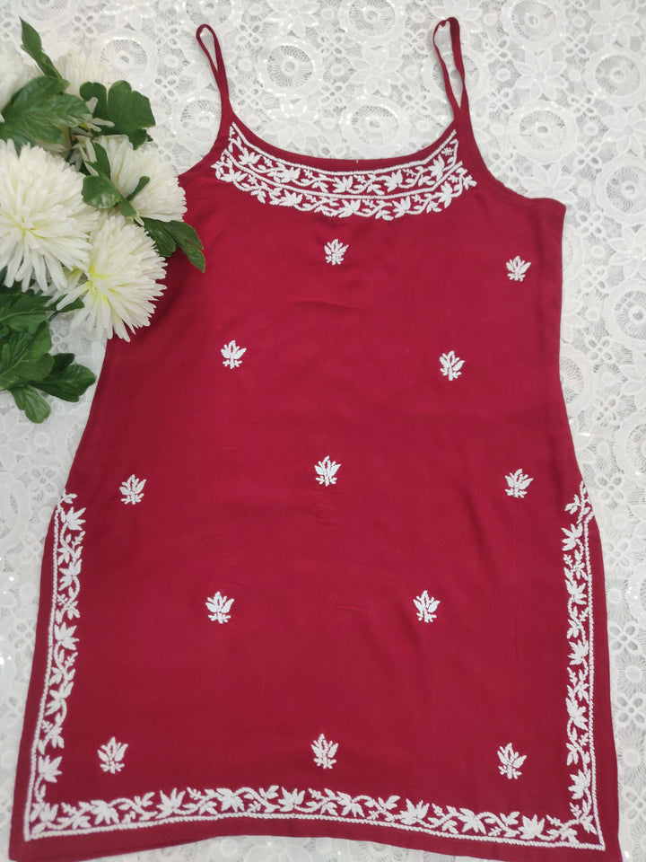 Maroon Rayon Chikankari Top