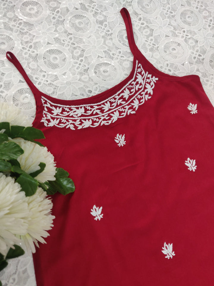 Maroon Rayon Chikankari Top