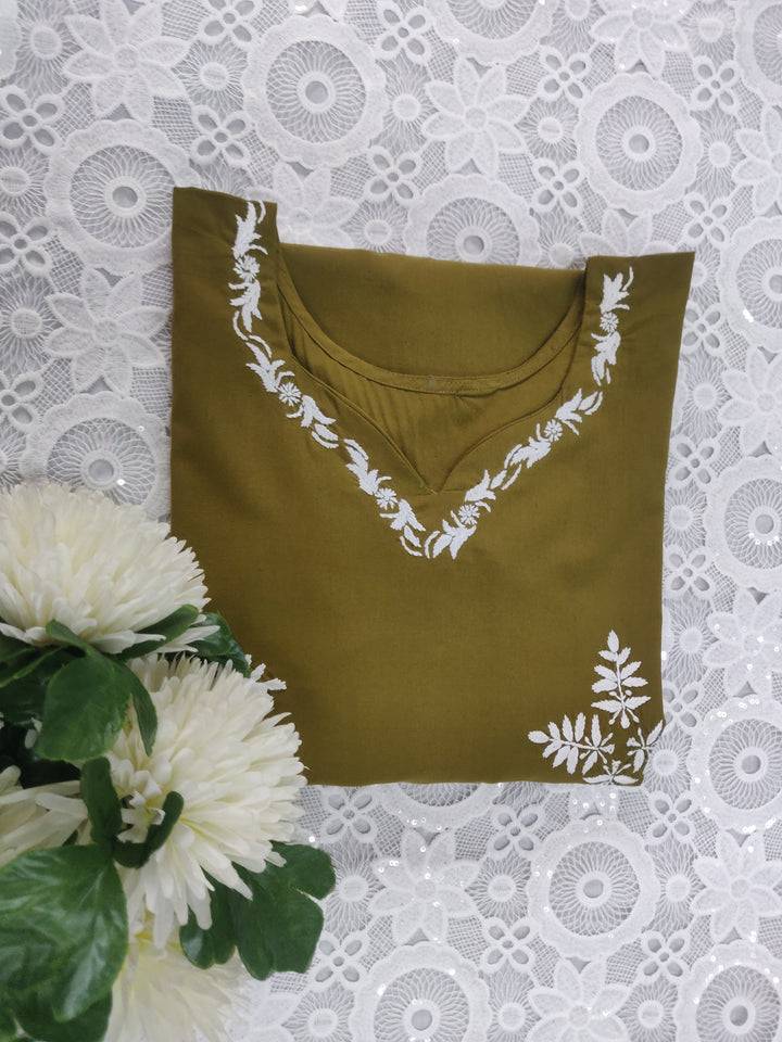 Olive green Modal Chikankari Short kurta
