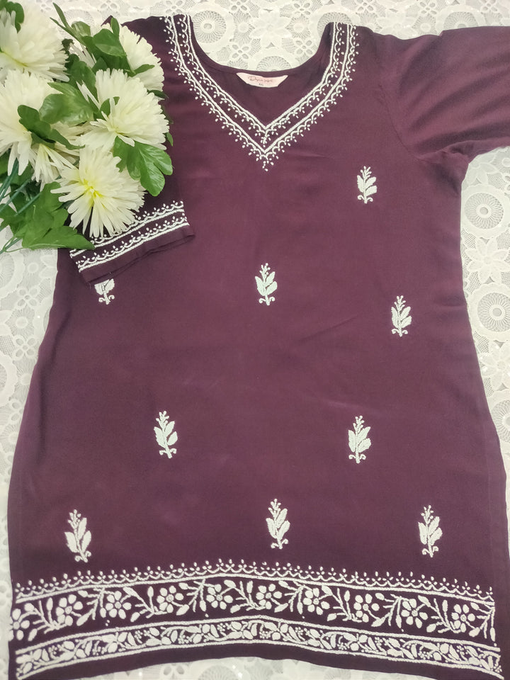 Wine Rayon Chikankari Short kurta