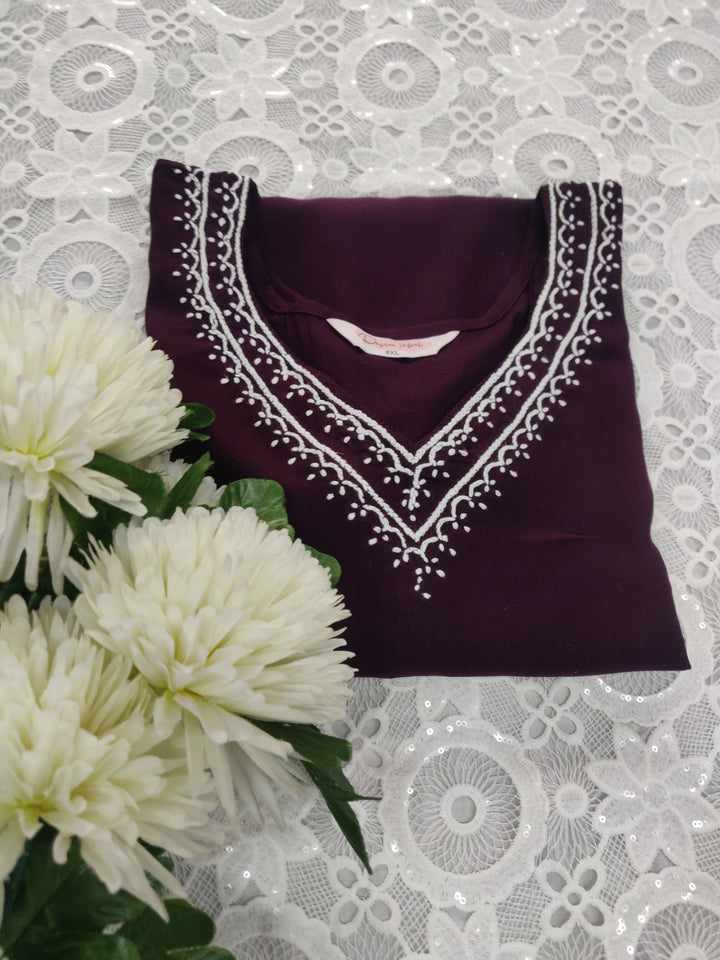 Wine Rayon Chikankari Short kurta