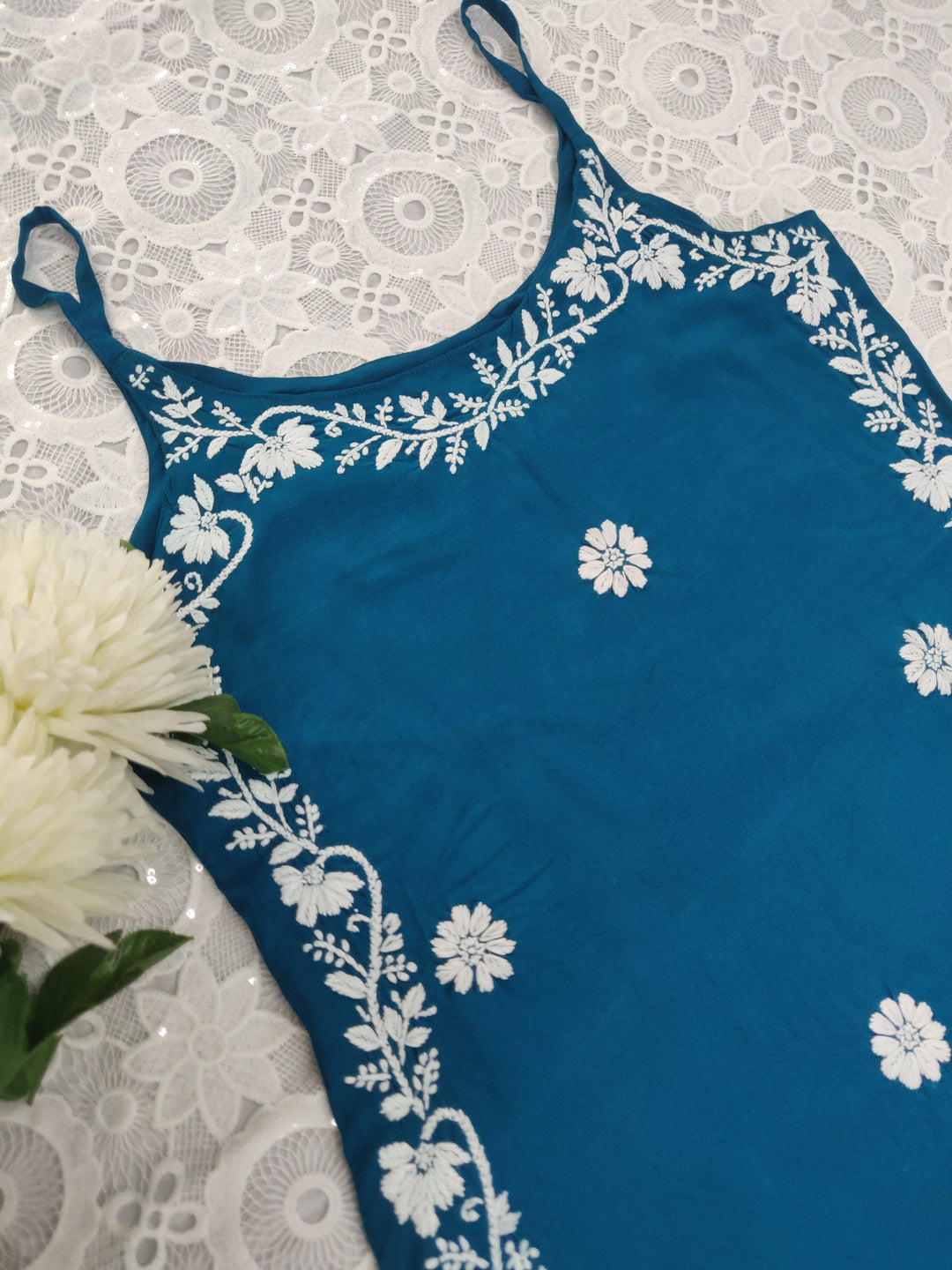 Blue Rayon Chikankari Short kurta