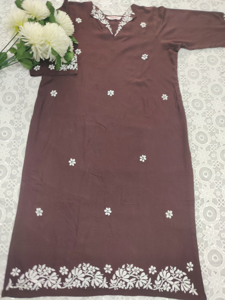 Brown Rayon Chikankari kurta