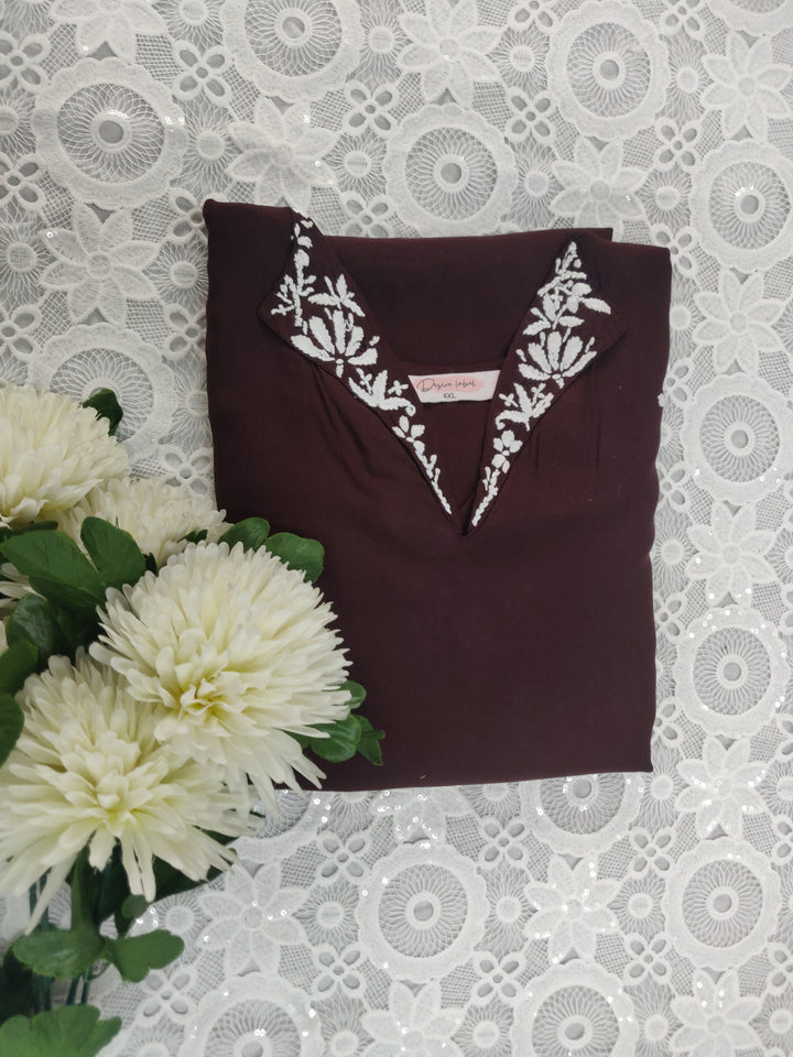 Brown Rayon Chikankari kurta