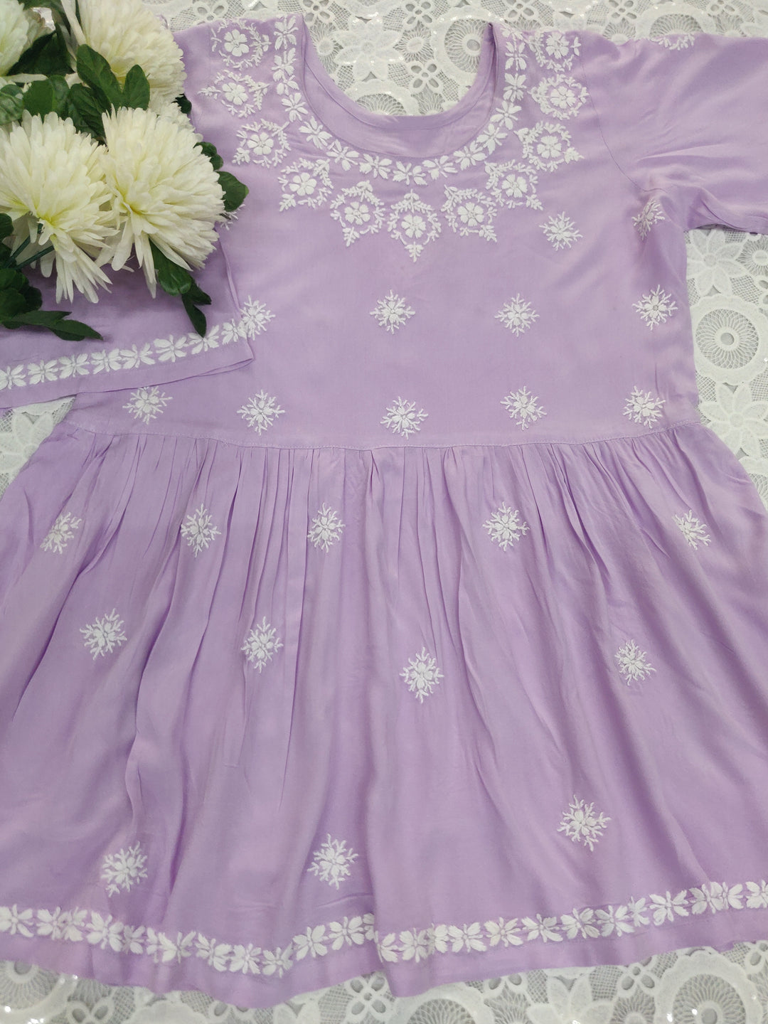 Lavender Rayon Chikankari Short kurta