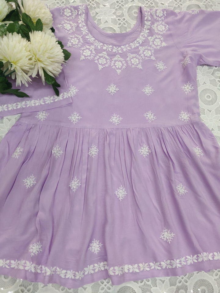 Lavender Rayon Chikankari Short kurta