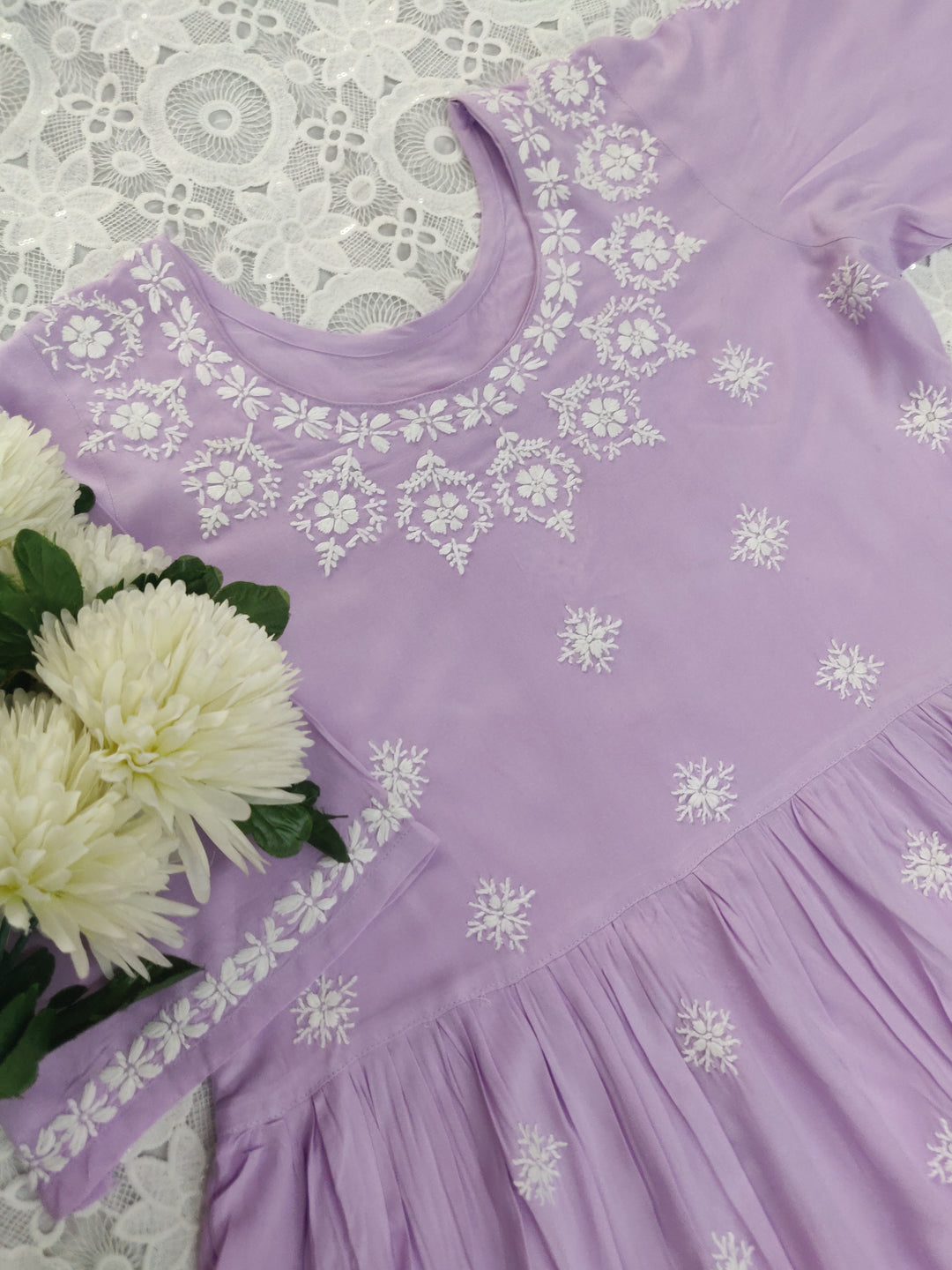 Lavender Rayon Chikankari Short kurta