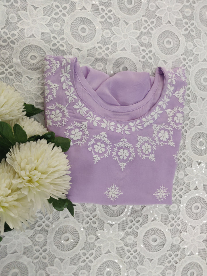 Lavender Rayon Chikankari Short kurta