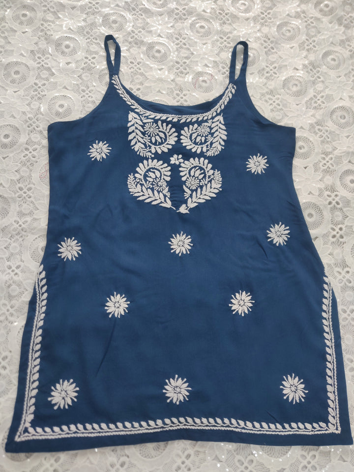 Blue Rayon Chikankari Short kurta