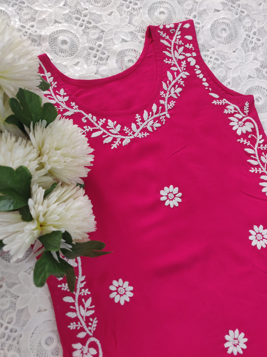 Rani Pink Rayon Chikankari Short kurta