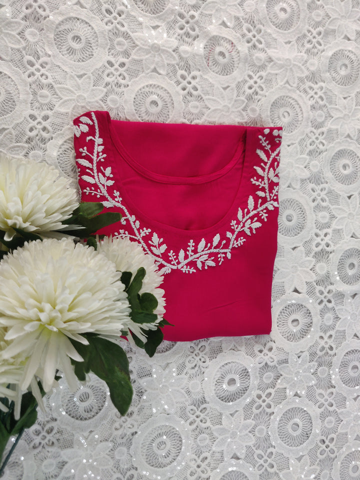 Rani Pink Rayon Chikankari Short kurta