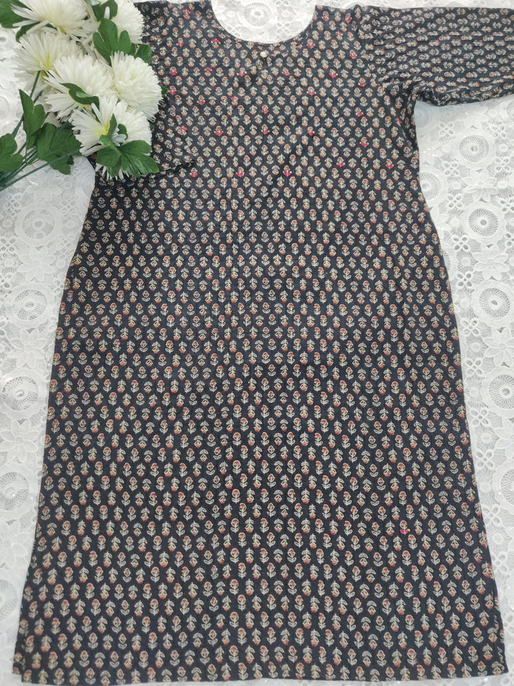 Black Printed Cotton kurta