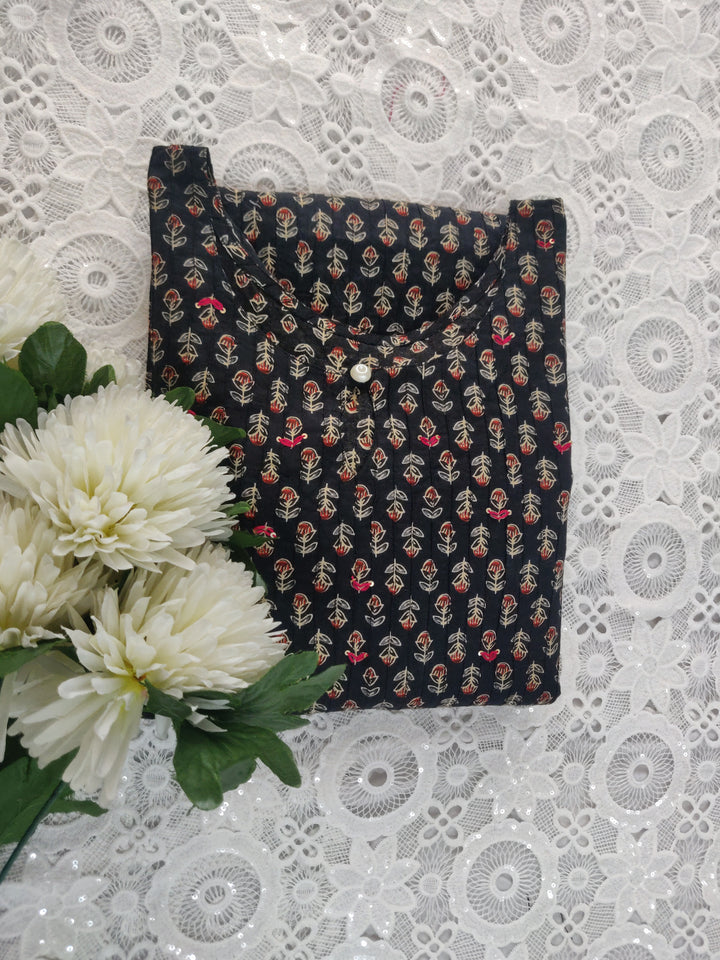 Black Printed Cotton kurta
