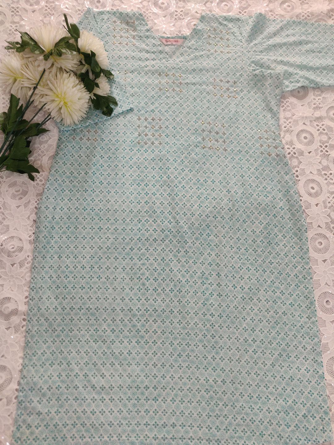 Sea Green Printed Cotton kurta