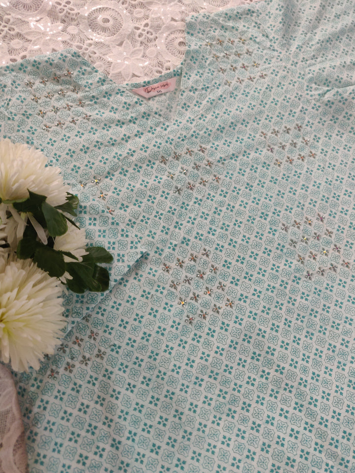 Sea Green Printed Cotton kurta