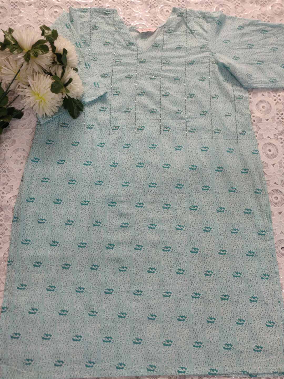 Sea Green Printed Cotton kurta