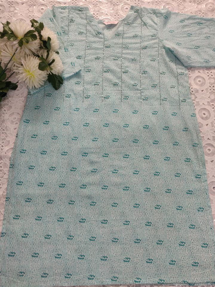 Sea Green Printed Cotton kurta