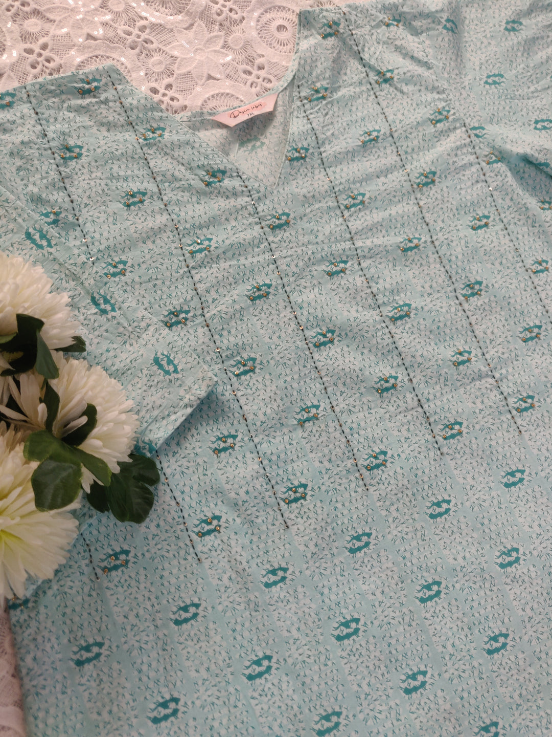 Sea Green Printed Cotton kurta