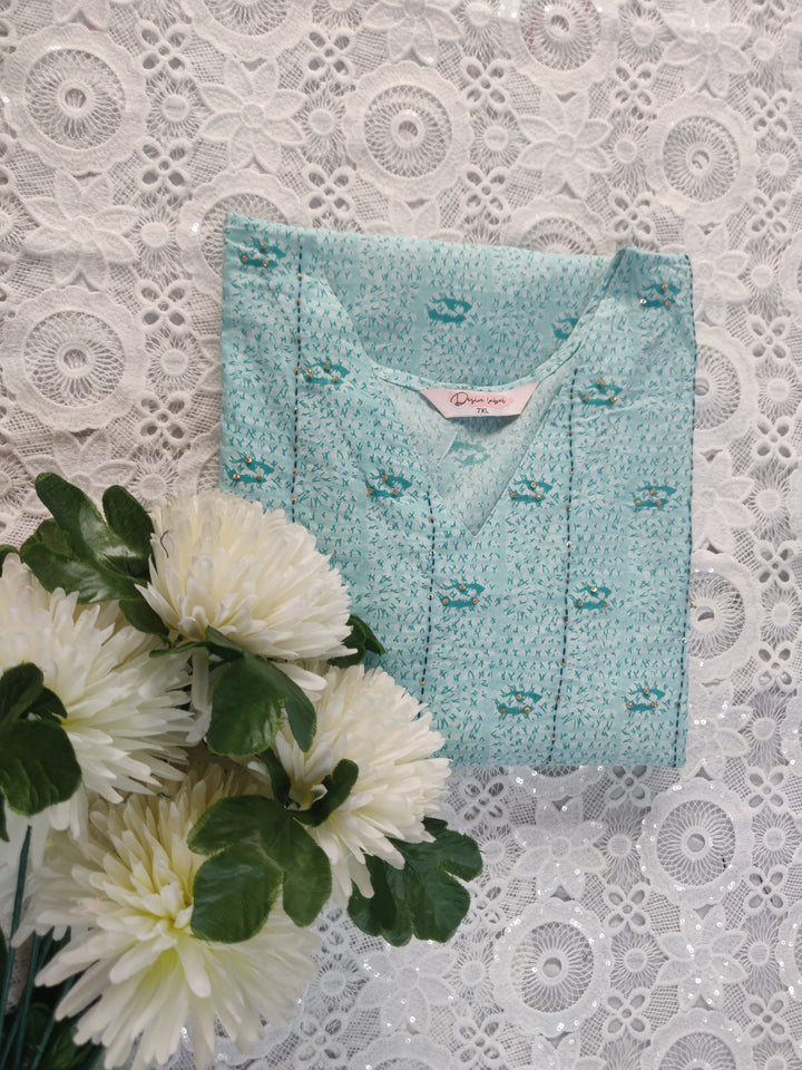 Sea Green Printed Cotton kurta