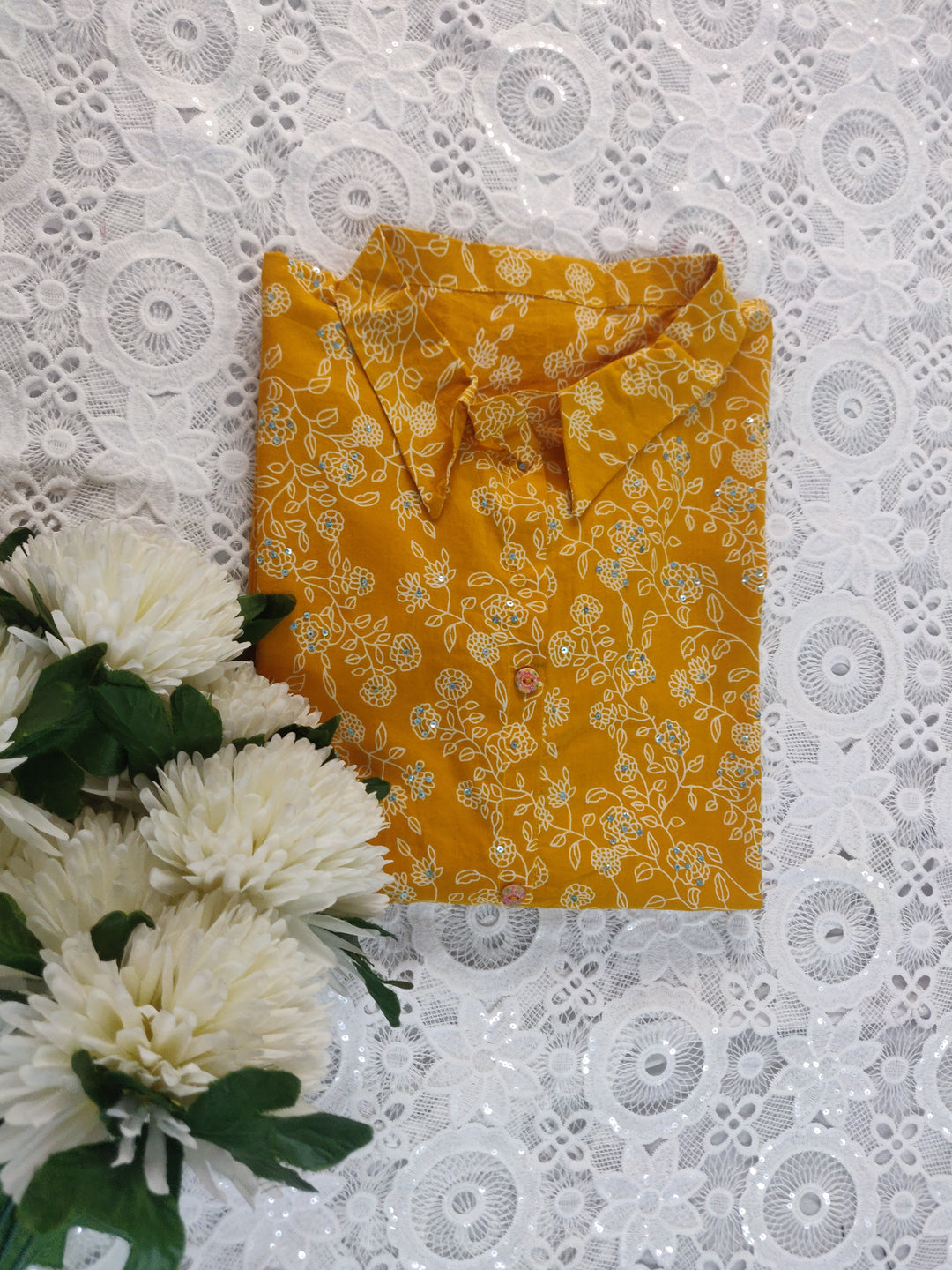 Mustard Printed Cotton kurta