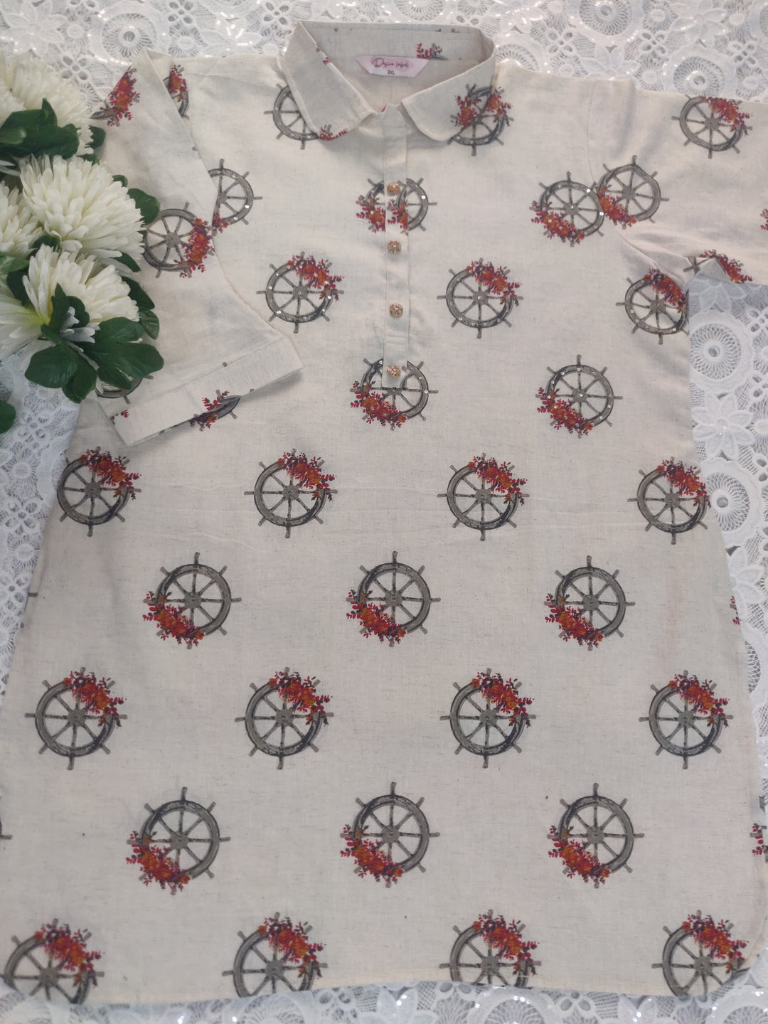 Beige Printed Cotton Co-ord Set