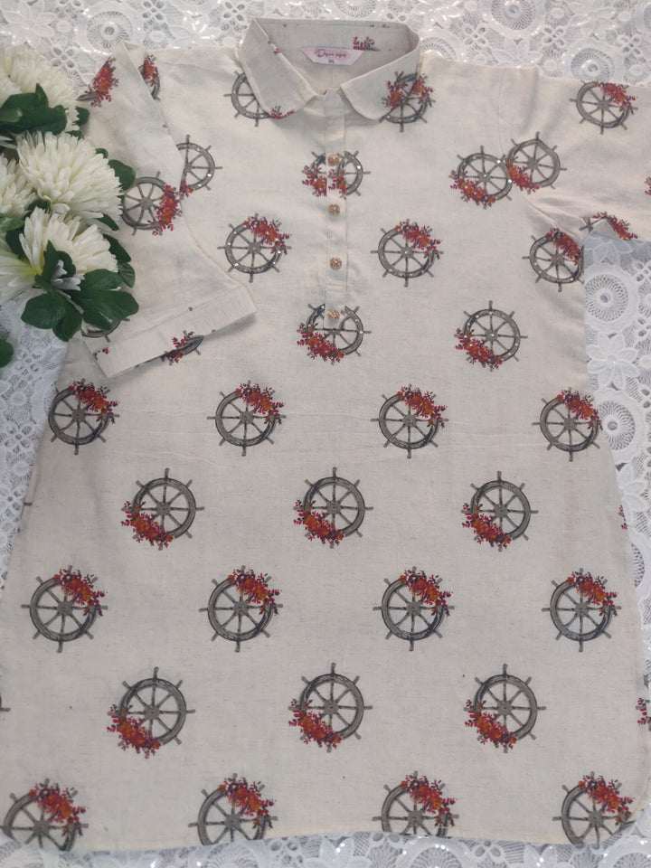 Beige Printed Cotton Co-ord Set