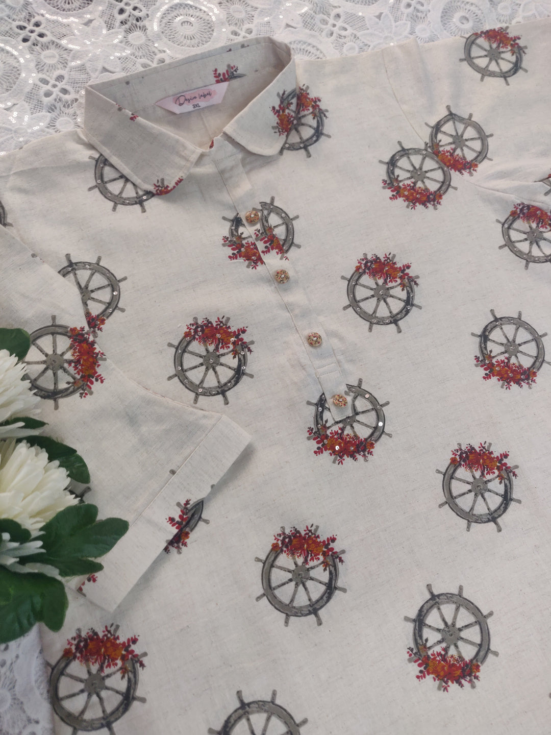 Beige Printed Cotton Co-ord Set