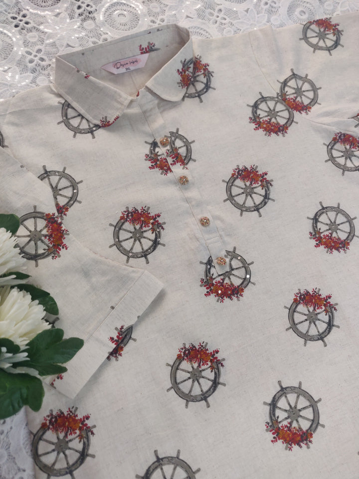 Beige Printed Cotton Co-ord Set